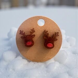 Festive Reindeer Earrings - Brown and Red